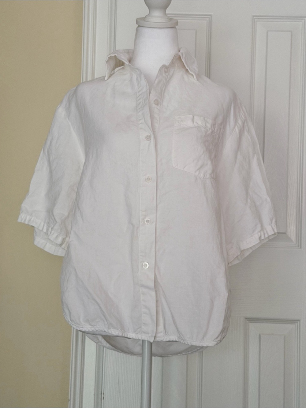 Prairie Underground White 100% Linen Button Front Shirt Short Sleeve Size S
